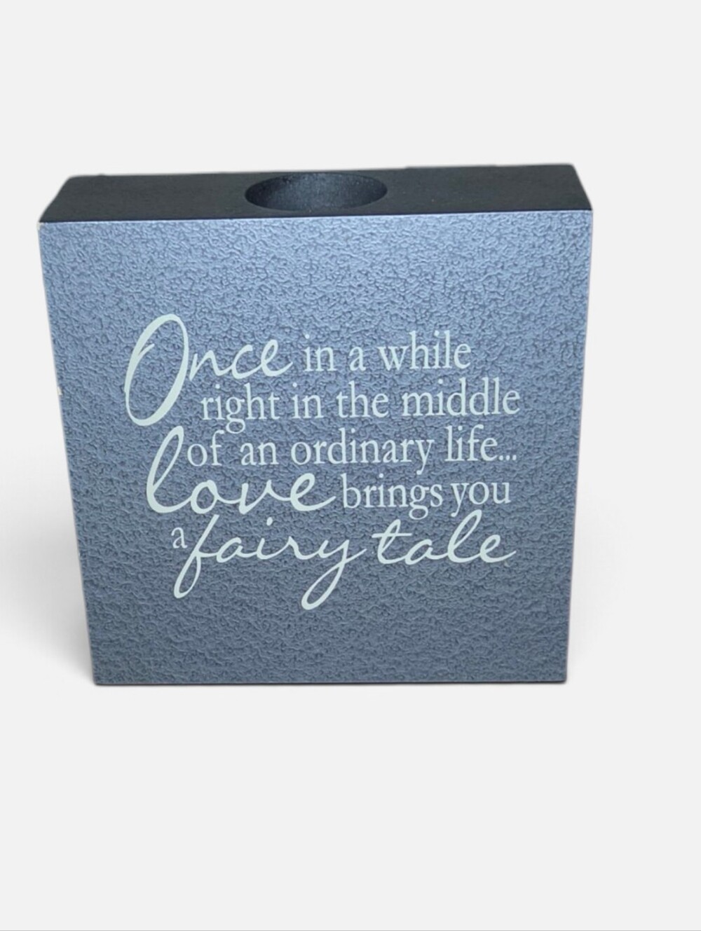 Decorative Black Candle Holder Block with Fairy Tale Quote